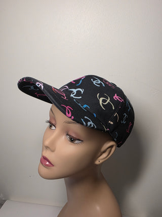 Chanel Black multicolor Interlocking CC Printed Baseball Cap