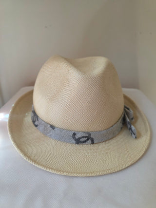 Chanel Beige 2022 Interlocking CC Raffia Fedora Hat S sz