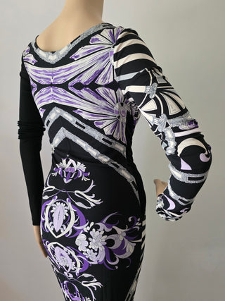 Emilio Pucci Black Multicolor Signature Print Sexy Summer Dress 42 sz