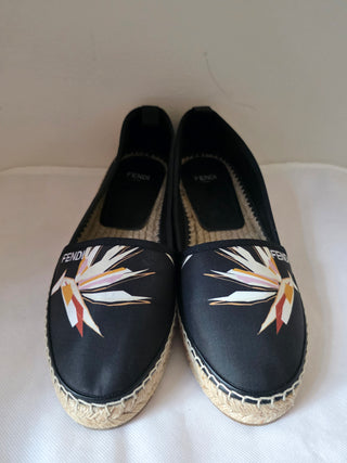 Fendi Black Logo Printed round-toe espadrilles 40 sz