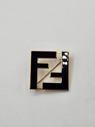 Fendi Gold-tone Forever Fendi FF logo Enamel Brooch