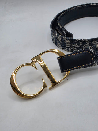 Christian Dior Blue Trotter Logo Canvas CD Belt 80 sz