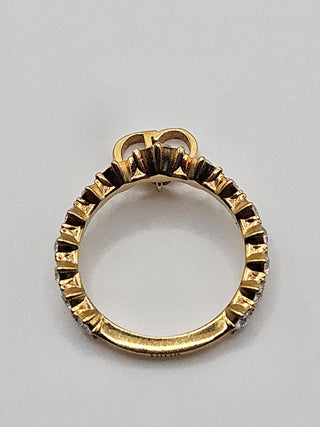 Authentic Christian Dior Gold-tone Crystal CD Charm Cocktail Ring Size: 6