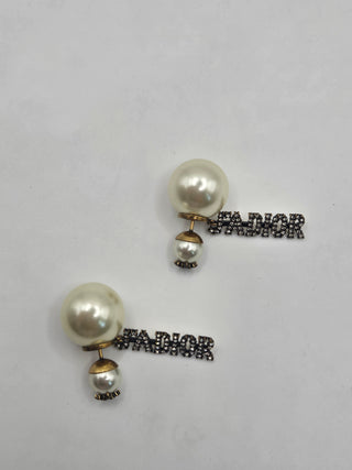 Christian Dior Gold-tone Crystal Faux Pearl Tribales J'Adior Drop Earrings