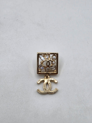 Chanel Gold-tone 2022 Faux Pearl Strass CC Drop Earrings