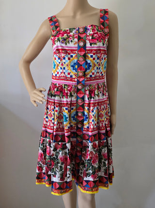 Dolce & Gabbana Red Floral Print Knee-Length Dress M US8 IT44