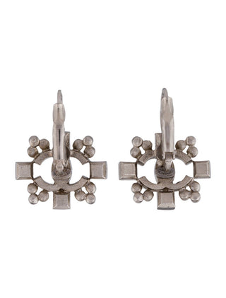 Chanel Silver-tone Interlocking CC Strass Drop Earrings