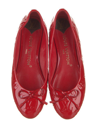 Louis Vuitton Red Patent Leather Bow Accents Ballet Flats 37 sz