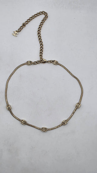 Chanel 2025 Interlocking CC Station Gold-tone Choker Necklace