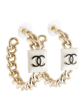Chanel Gold-tone 2022 Resin Interlocking CC Hoop Earrings