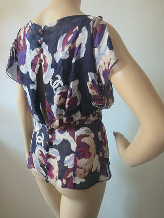 Chanel purple multicolor Interlocking CC Logo Silk blouse US 6
