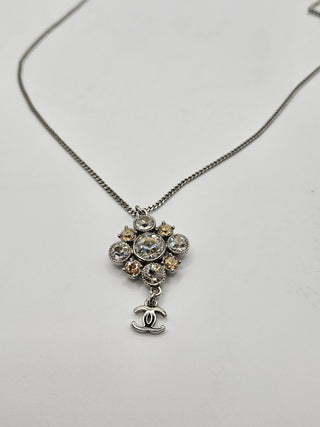 Chanel Silver-tone Strass Interlocking CC Pendant Necklace