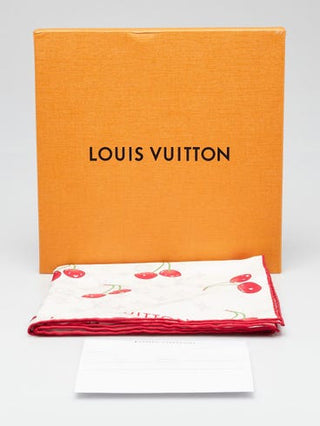 Louis Vuitton x TM White LV Monogram Cerises Silk Square Scarf