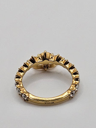 Christian Dior Gold-tone Crystal CD Charm Cocktail Ring Size: 6