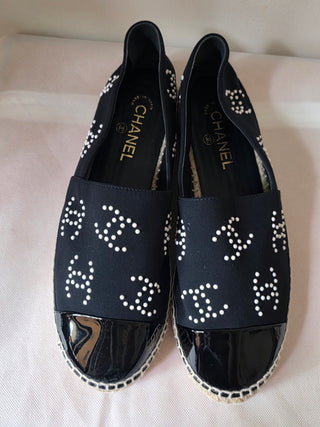 Chanel Black 2022 Interlocking CC Logo Espadrilles 42 sz