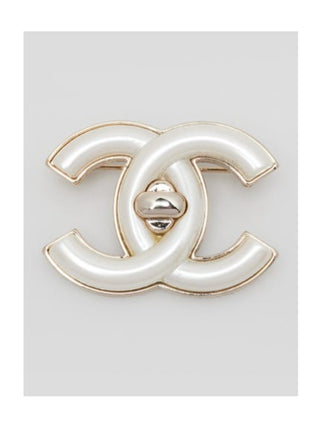 Chanel Goldtone Metal Glass Pearl Interlocking CC Turnlock Brooch