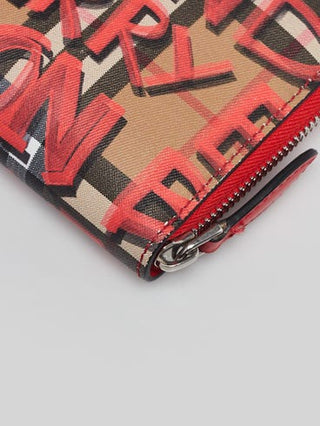 Burberry Brown Multicolor Graffiti Print Check Coated Canvas Zip Around Wallet