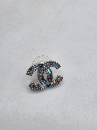 Chanel Silver-tone Strass CC Stud Earrings