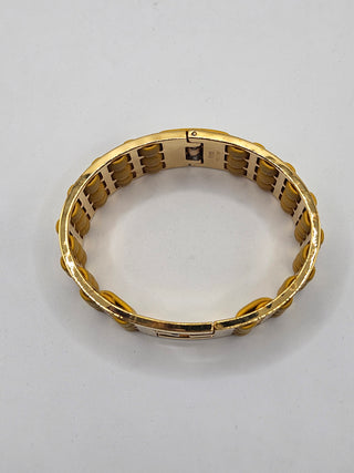 Fendi Yellow Leather Fendista Braided Gold-tone Bangle Bracelet