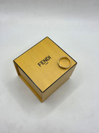 Fendi Gold-tone Enamel FF Logo Band Ring 6 sz