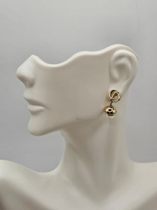 Christian Dior Gold-tone Faux Pearl CD Drop Earrings