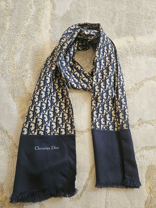 Christian Dior Navy Blue multicolor Silk Diorissimo Printed Scarf