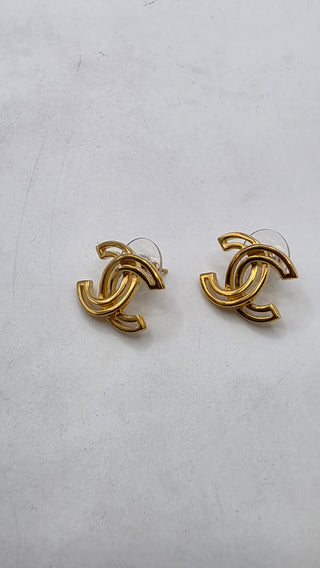 Chanel Gold-tone Interlocking CC Logo Stud Earrings w/ Tags