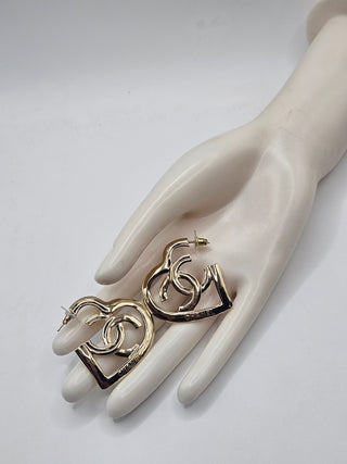 Chanel Gold-tone 2022 Interlocking CC Heart Drop Earrings