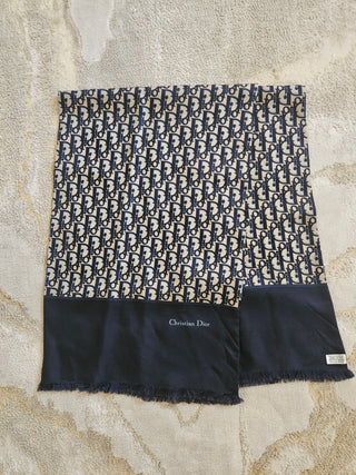 Christian Dior Navy Blue multicolor Silk Diorissimo Printed Scarf