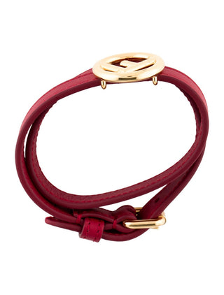 Fendi Red Leather F Is Fendi Double Wrap Bracelet