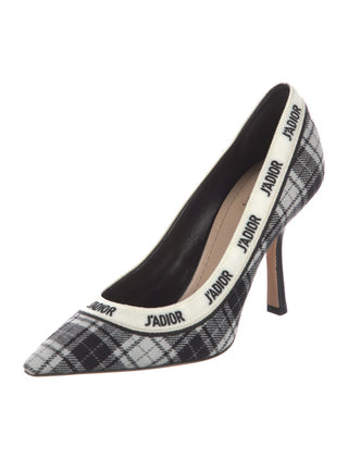 Christian Dior Black Plaid J'Adior Print  Embroidered Pumps 36.5 sz
