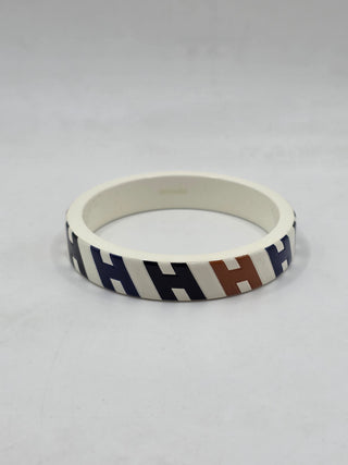 Hermès White Lacquer H en Blais Monogram Bangle M sz