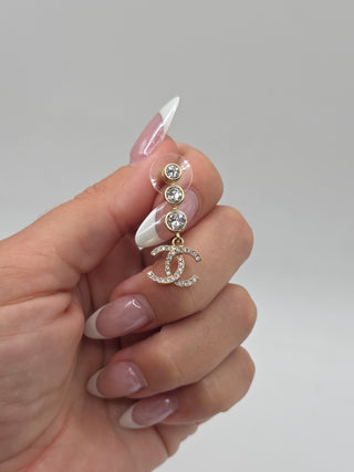 Chanel Gold-tone Strass Interlocking CC Drop Earrings