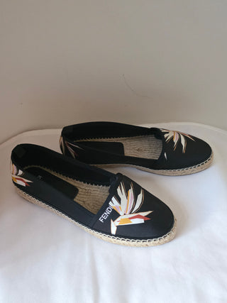 Fendi Black Logo Printed round-toe espadrilles 40 sz