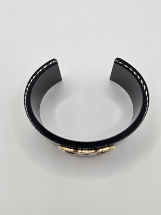 Chanel Black Resin Gold-tone Interlocking CC Wide Cuff Bracelet