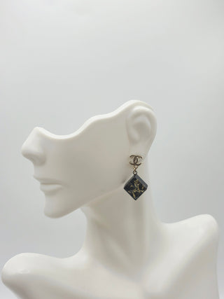 Chanel Gold-tone Black Resin Interlocking CC Drop Earrings