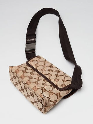 Gucci Beige Ebony GG Canvas Leather Waist Belt Bag