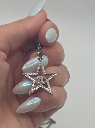 Chanel Silver-tone Strass Interlocking CC Star Pendant Necklace