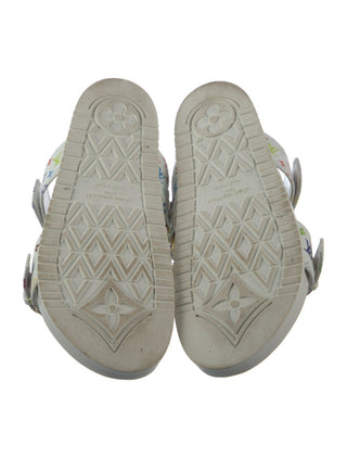 Louis Vuitton White Multicolore LV Monogram Leather Printed Sandals 40 sz