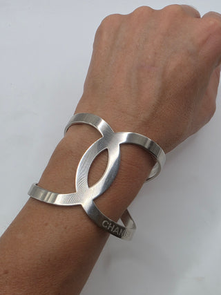 Chanel Silver-tone Interlocking CC Oversized Cuff Bracelet