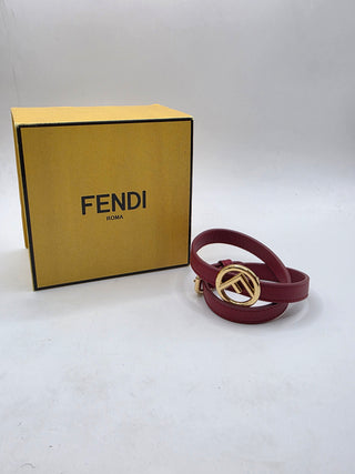 Fendi Red Leather F Is Fendi Double Wrap Bracelet