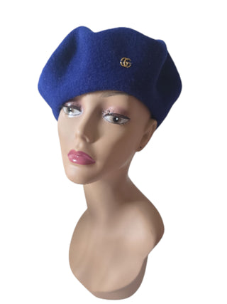 Gucci Blue GG logo charm Wool Beret M sz