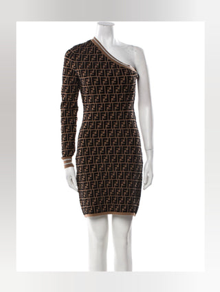 Fendi Brown FF Zucca Logo Printed Dress 4 sz