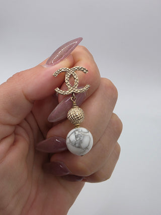 Chanel Gold-tone White Stone inside CC Drop Earrings