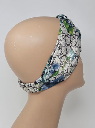 Gucci Blue multicolor Bloom GG print silk headband M sz