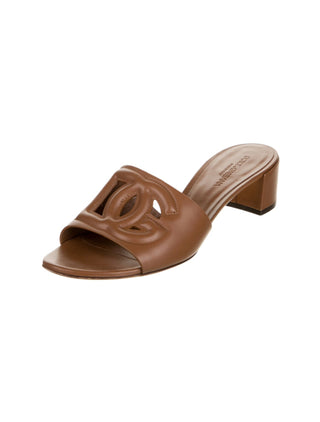 Dolce & Gabbana Brown Leather DG Cutout Slides sandals 39.5 sz