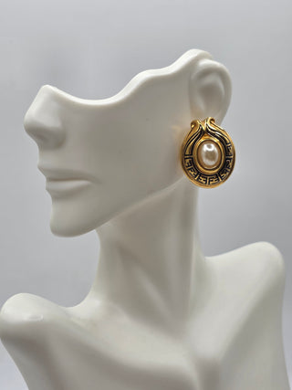 Fendi Gold-tone Faux Pearl FF Logo Stud Earrings