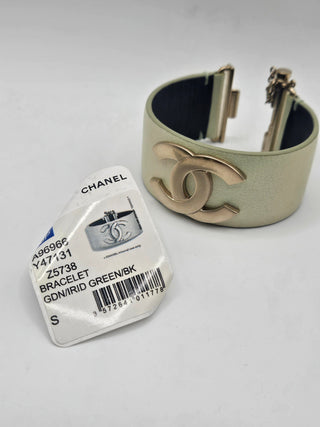 Chanel Iridescent Green Leather Interlocking CC Logo Cuff