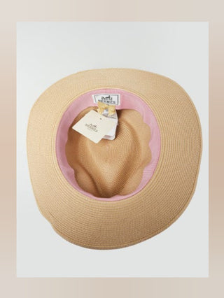 Hermes Beige Woven Straw Izia H Kilt Hat Size 59