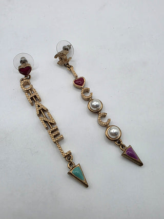 Chanel Gold-tone Faux Pearl & Enamel 'Coco Chanel' Drop Earrings